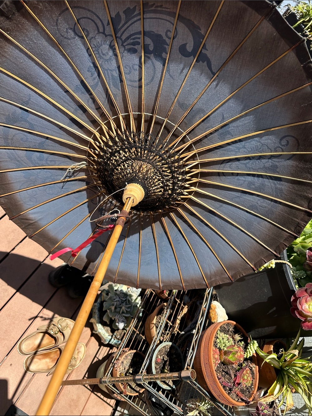🇲🇲 brown grey black Asian Paper Sun Parasol. Photo shoot/ home decor. Myanmar - Picture 9 of 16